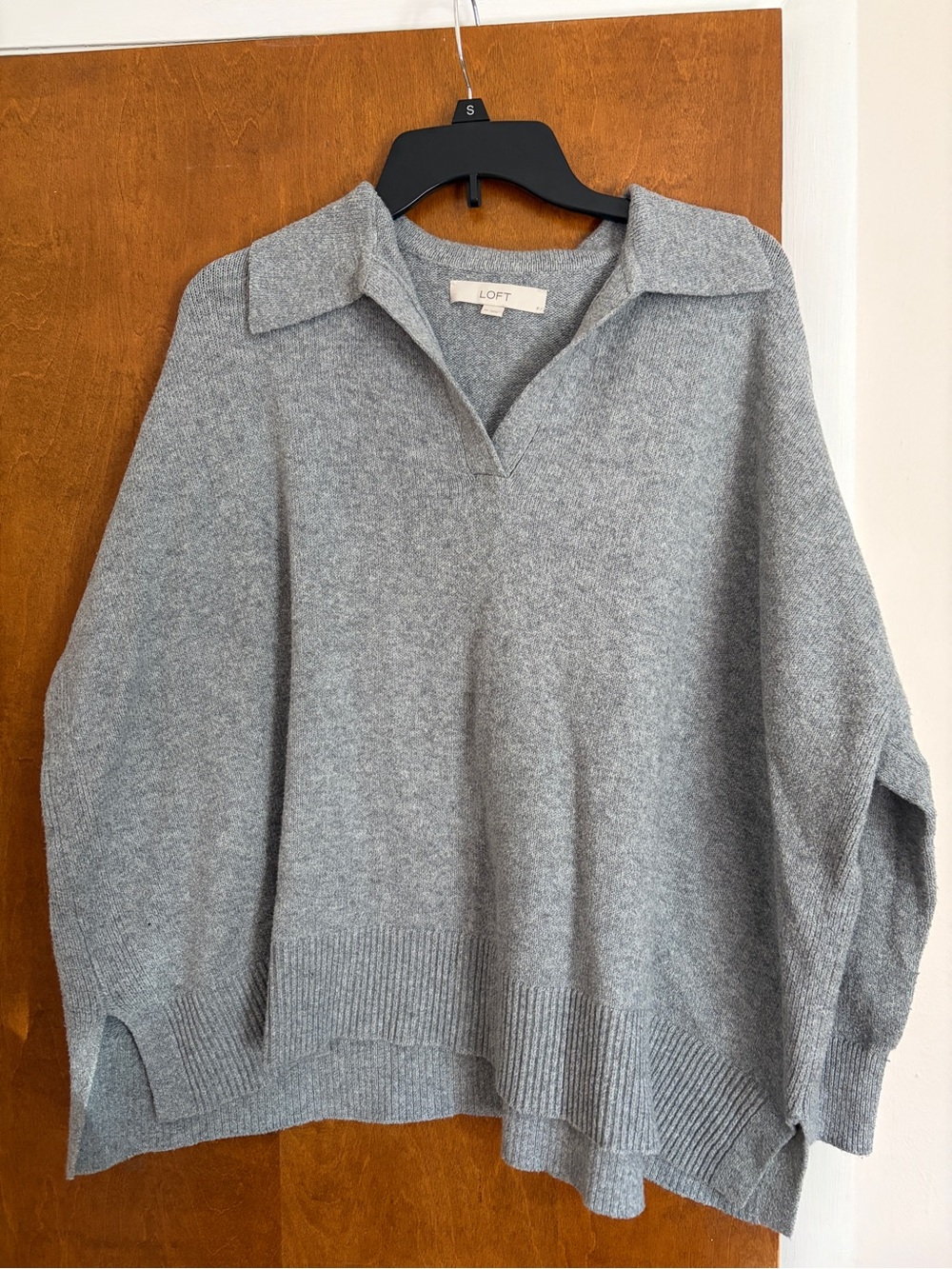 LOFT Light Gray Collared V-Neck Pullover Sweater